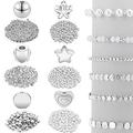 1200 Pieces Spacer Beads Set Star Beads Round Ball Beads Rondelle Faceted Spacer Beads Heart Beads Flower Beads Flat Disc Beads Loose Beads for Bracelet Earring Necklace Jewelry Making (White Gold)