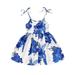 YOUNGER TREE 1-5T Toddler Kids Girls Summer Dress Sling Blue Floral Casual Dress Pattern Girls Party Dress Sleeveless (12-18 Months Blue Flora Strap Dress 12_Months)