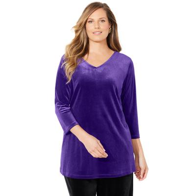 Plus Size Women's AnyWear Velvet V-Neck Tunic by Catherines in Deep Grape (Size 5X)