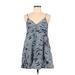 Topshop Casual Dress - Mini V Neck Sleeveless: Blue Print Dresses - Women's Size 6