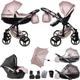 Junama Diamond Fluo V3 2in1 3in1 4in1 Baby Pram Pushchair Car Seat ISOFIX + Free Umbrella Exclusive Prams (3in1 with car seat, Pink 06)