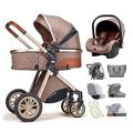 3 in 1 Baby Travel System Baby Pram Standard Multi-Position Recline, Reversible Foldable Portable High Landscape Stroller with Mom Bag, Rain Cover,Storage Basket (Color : Khaki)