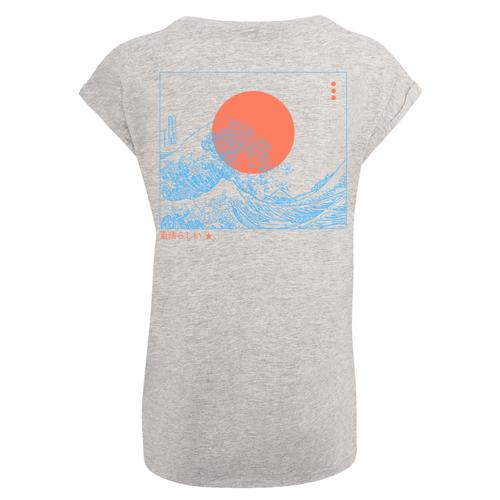 „T-Shirt F4NT4STIC „“PLUS SIZE Kanagawa Welle““ Gr. L, grau (heather grey) Damen Shirts Jersey Print“