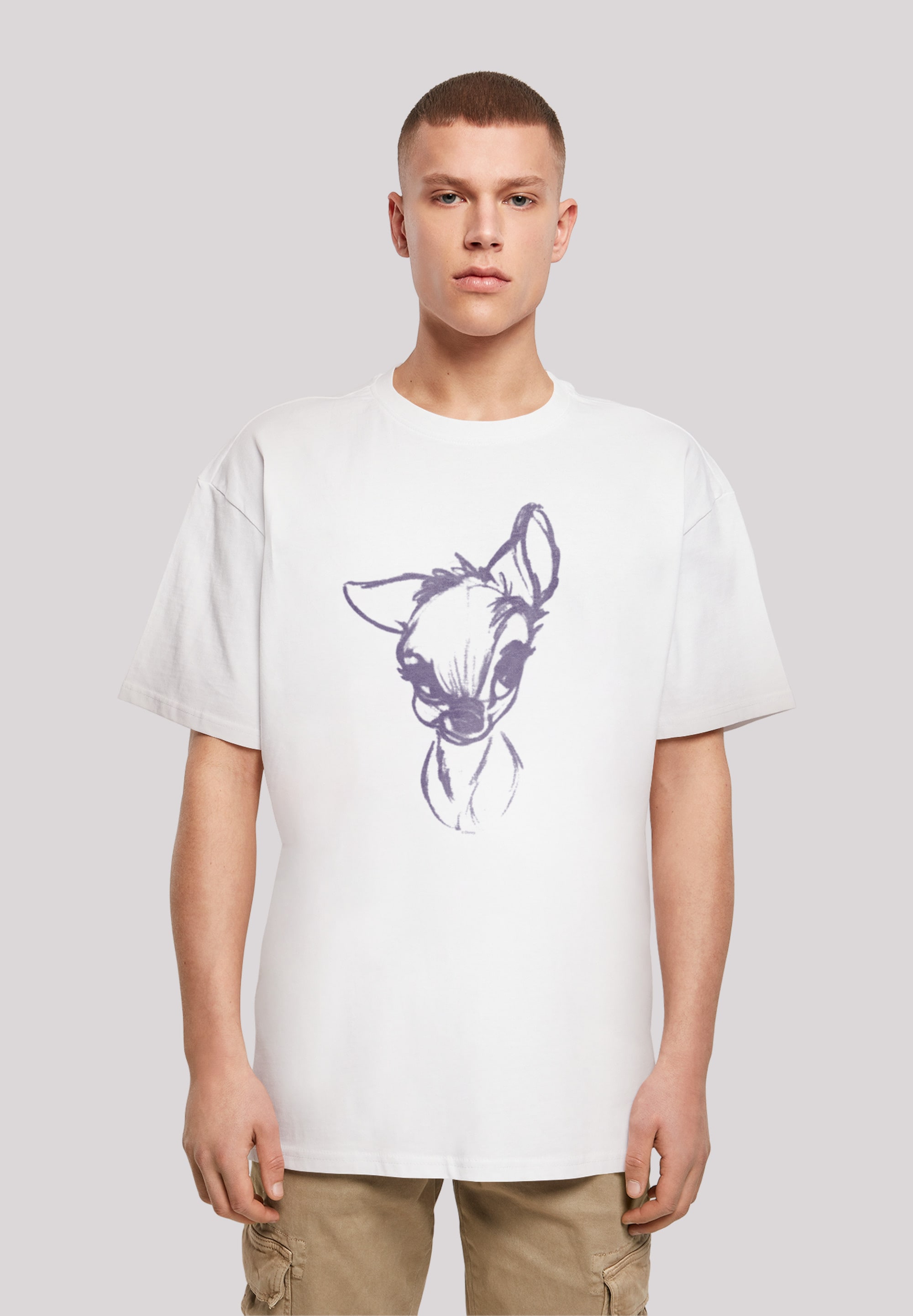 T-Shirt F4NT4STIC "Disney Bambi Mood Süß Film", Herren, Gr. L, weiß, Obermaterial: 100% Baumwolle, oversize, Rundhals, ohne Bündchen, Shirts, Print Image