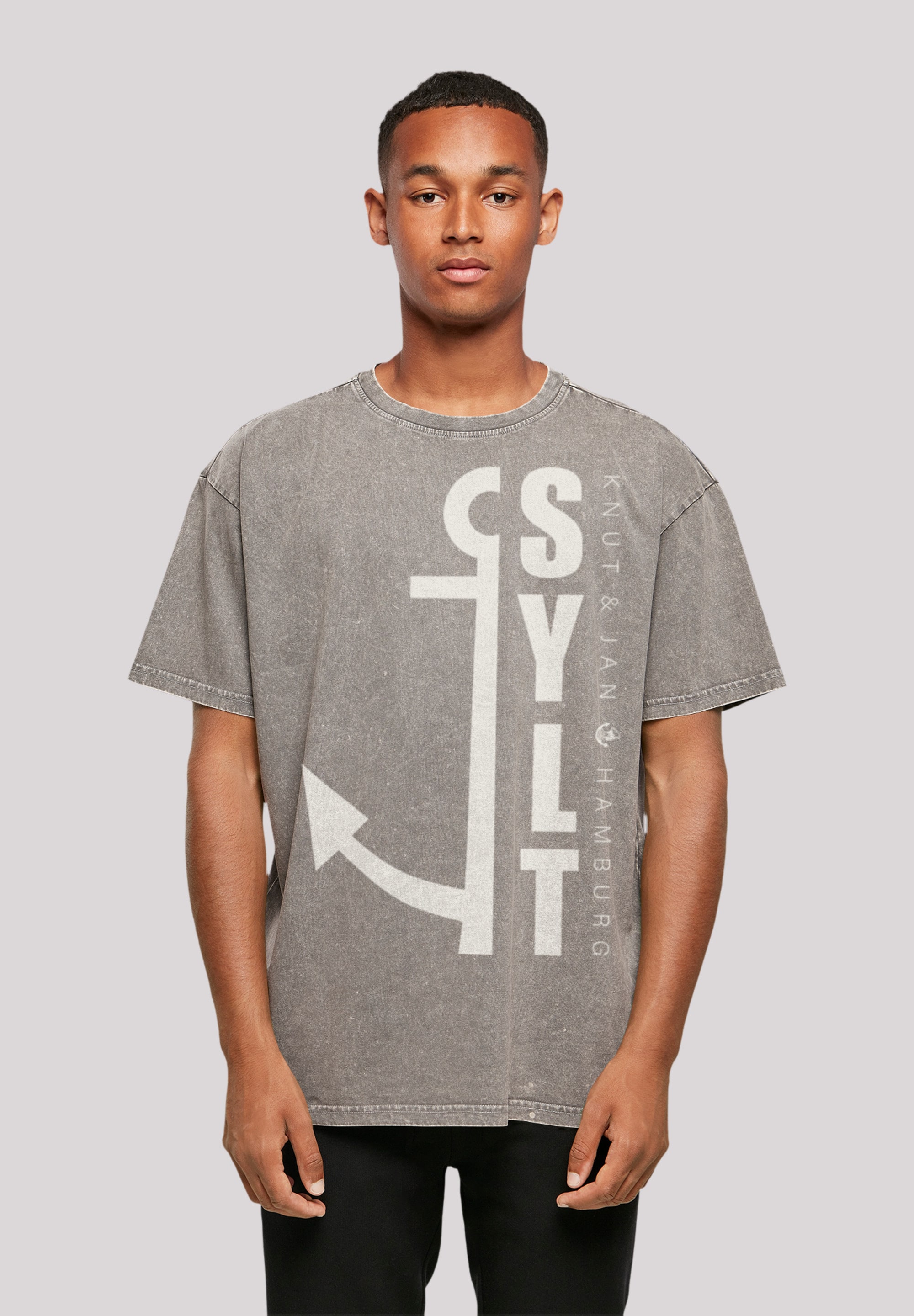 T-Shirt F4NT4STIC "Sylt Anker Knut & Jan Hamburg", Herren, Gr. XXL, grau (asphalt), Obermaterial: 100% Baumwolle, oversize, Rundhals, ohne Bündchen, Shirts, Print Image