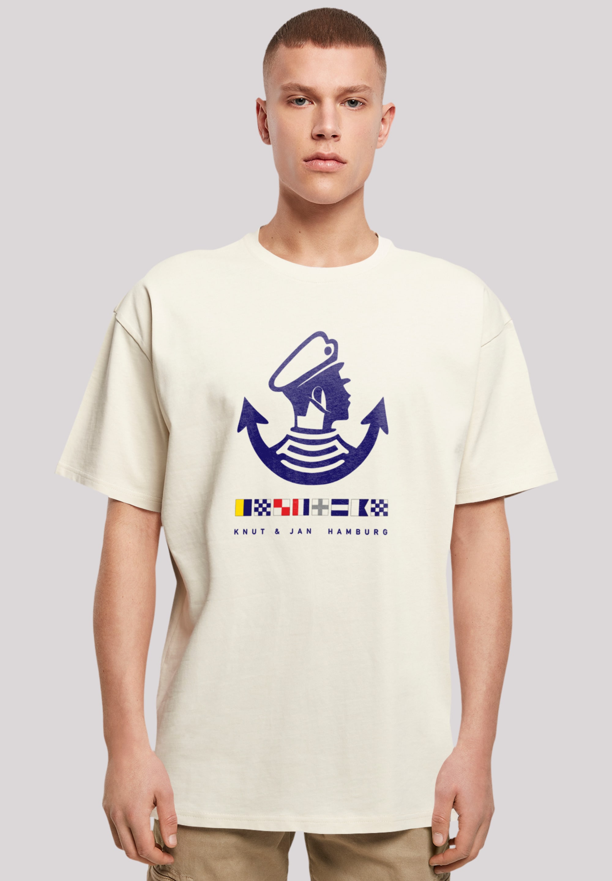 T-Shirt F4NT4STIC "Knut & Jan Hamburg Logo", Herren, Gr. XS, beige (sand), Obermaterial: 100% Baumwolle, oversize, Rundhals, ohne Bündchen, Shirts, Print Image