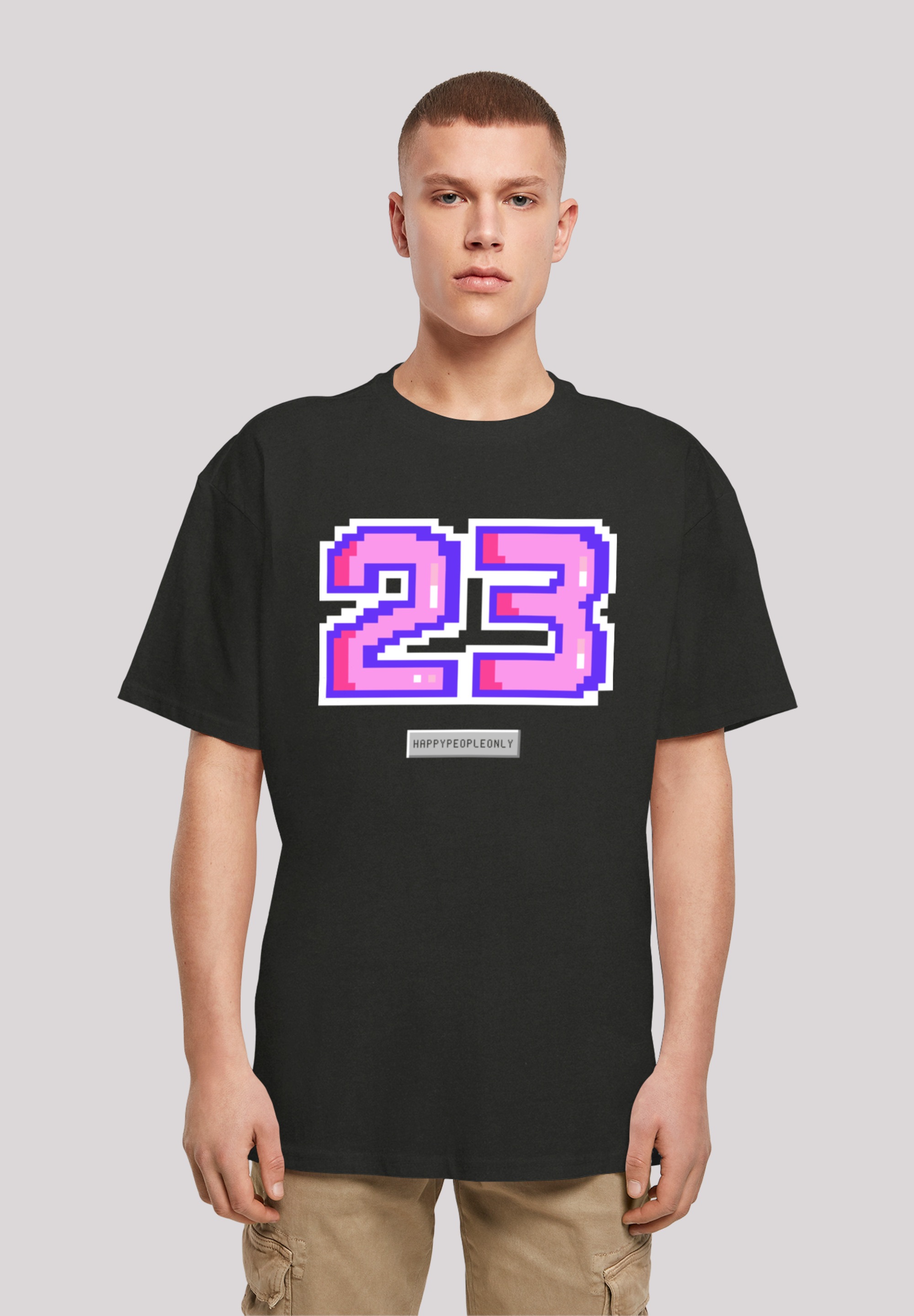 T-Shirt F4NT4STIC "Pixel 23 pink", Herren, Gr. M, schwarz, Obermaterial: 100% Baumwolle, oversize, Rundhals, ohne Bündchen, Shirts, Print Image
