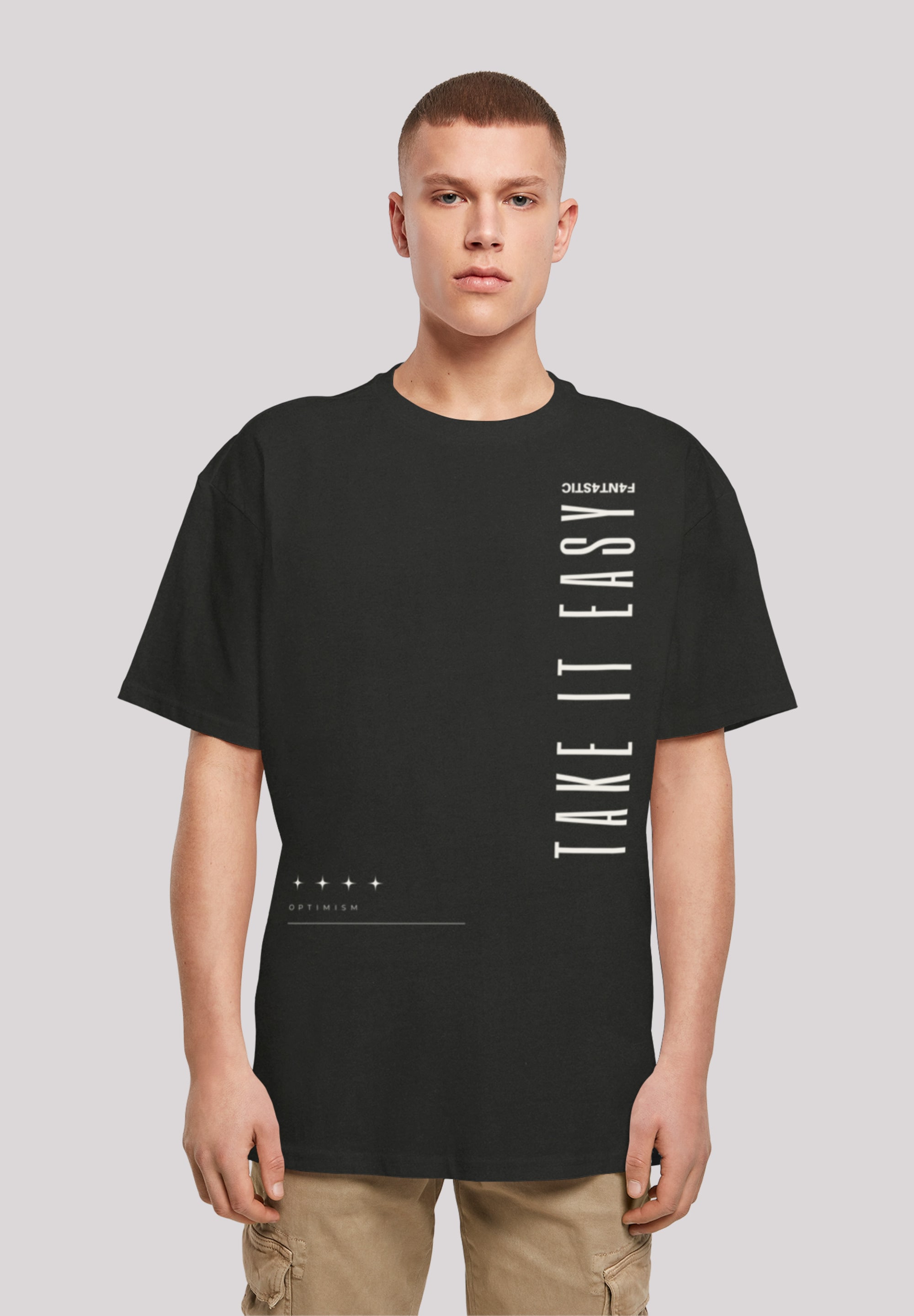 T-Shirt F4NT4STIC "Take It Easy OVERSIZE TEE", Herren, Gr. 3XL, schwarz, Obermaterial: 100% Baumwolle, oversize, Rundhals, ohne Bündchen, Shirts, Print Image
