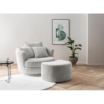 Hocker LEONIQUE "MAISIE, passende Ergänzung zum Big-Drehsessel", grau (hellgrau), B:47cm H:45cm T:53cm, Hocker, MAISIE, in Mega-Cord und Web-Velours Image