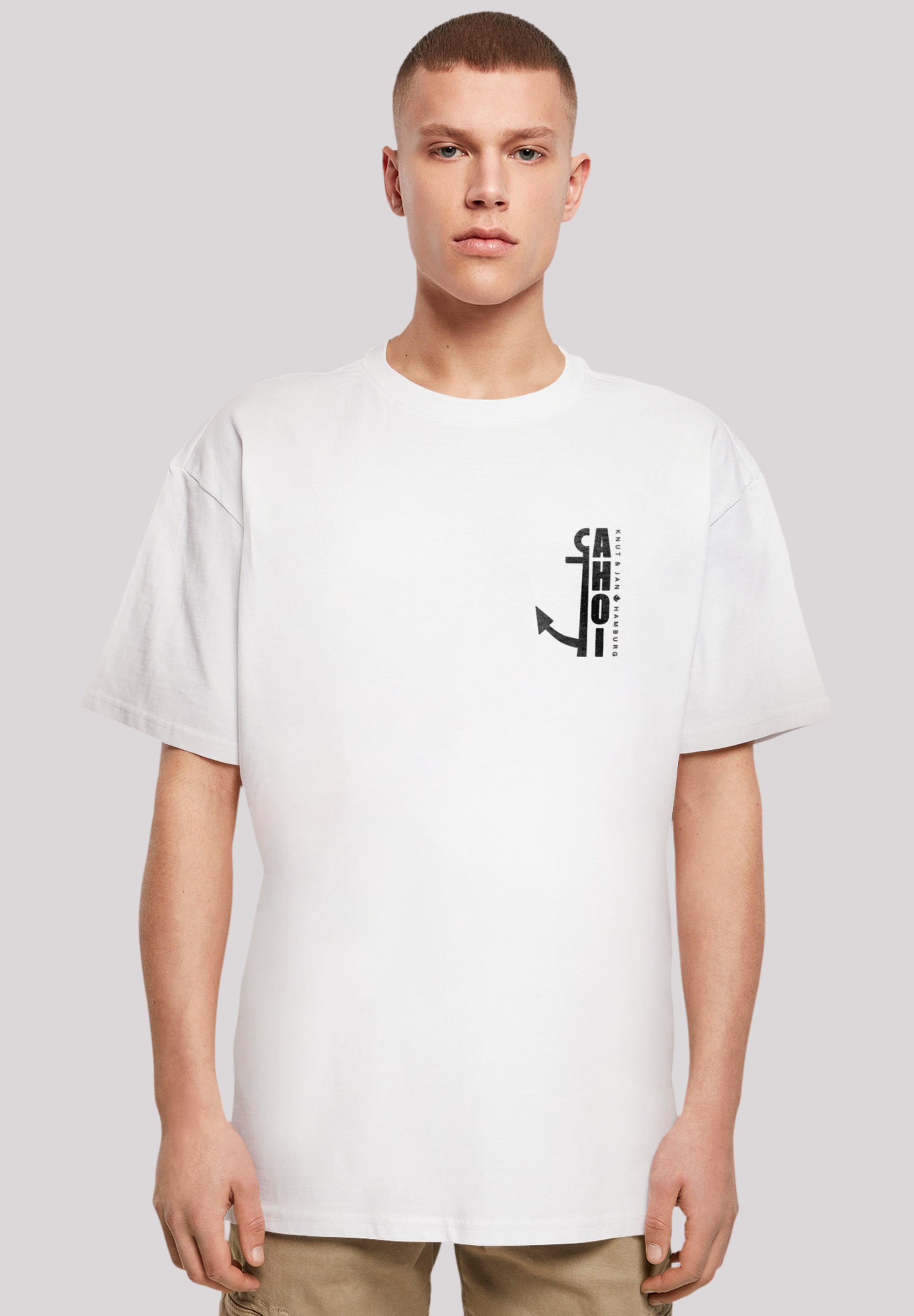 T-Shirt F4NT4STIC "Ahoi Anker Knut & Jan Hamburg", Herren, Gr. XL, weiß, Obermaterial: 100% Baumwolle, oversize, Rundhals, ohne Bündchen, Shirts, Print Image