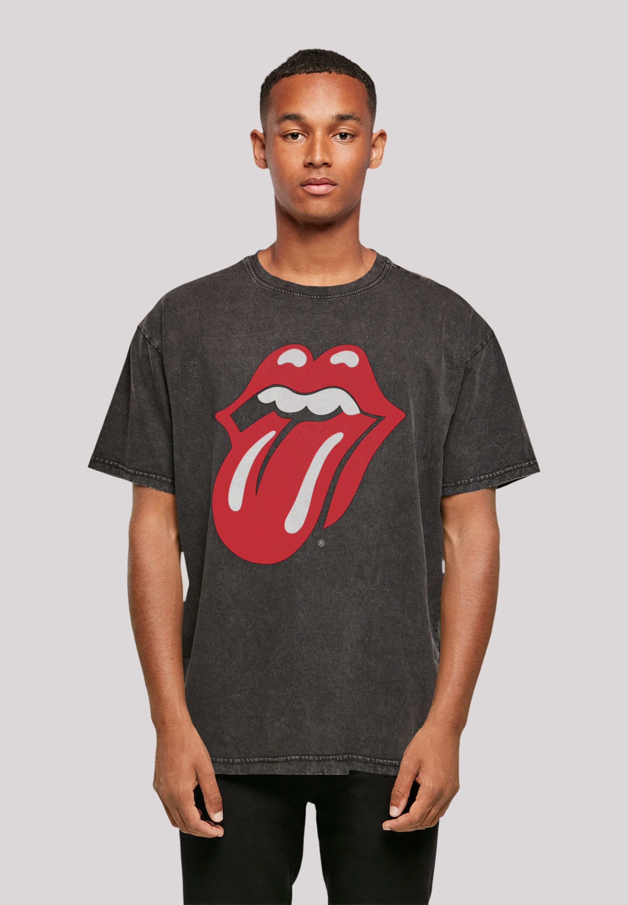 T-Shirt F4NT4STIC "The Rolling Stones Zunge", Herren, Gr. XL, schwarz, Obermaterial: 100% Baumwolle, oversize, Rundhals, ohne Bündchen, Shirts, Premium Qualität Image