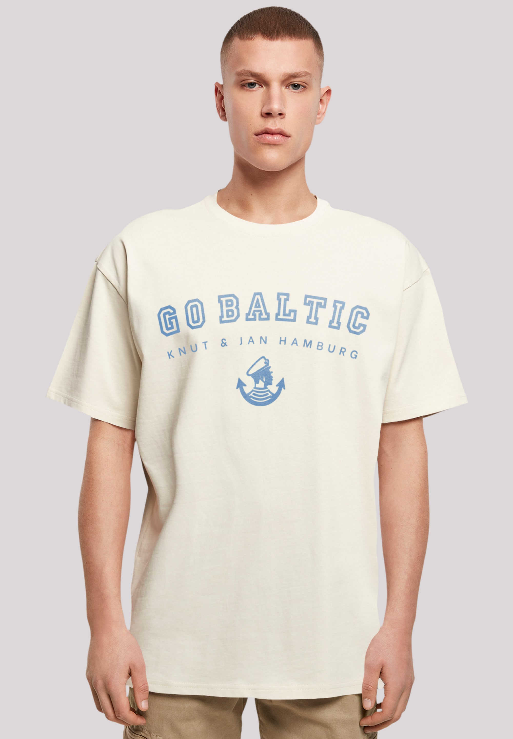 T-Shirt F4NT4STIC "Go Baltic Ostsee Knut & Jan Hamburg", Herren, Gr. 5XL, beige (sand), Obermaterial: 100% Baumwolle, oversize, Rundhals, ohne Bündchen, Shirts, Print Image