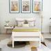 Twin Size Wood Platform Bed with Headboard and Wooden Slat Support (White), White