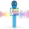 Kids Karaoke Microphone Toy Singing Karaoke Mic Speaker with LED Lights for Birthday Party Home KTV (Blue)