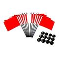 PACK of 12 4 x6 Red Polyester Miniature Office Desk & Little Table Flags 1 Dozen 4x6 Red Small Mini Handheld Waving Stick Flags with 12 Flag Bases (Stands)
