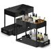 Storagebud 2 Tier Under Kitchen Sink Organizer with Sliding Drawer-Bathroom Cabinet Organizer with Utility Hooks and Side Caddy 2 Pack - Black