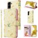 Wallet Case for Samsung Galaxy S23 Plus 5G PU Leather Phone Case Kickstand RFID Blocking Flip Case Card Slots Wrist Strap Relief Engraved Pattern Magnetic Closure Folio Case - Yellow Daisy