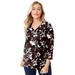 Plus Size Women's Stretch Cotton V-Neck Tee by Jessica London in Red Floral Houndstooth (Size 26/28) 3/4 Sleeve T-Shirt