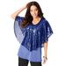 Plus Size Women's Ultrasmooth® Fabric Sequin Popover Tee. by Roaman's in Ultra Blue (Size 22/24)