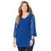 Plus Size Women's Pleated Lace Bell Sleeve Blouse by Catherines in Dark Sapphire (Size 0X)