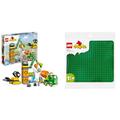 LEGO 10990 DUPLO Baustelle mit Baufahrzeugen, Kran & 10980 DUPLO Bauplatte in Grün, Grundplatte für DUPLO Sets, Konstruktionsspielzeug für Kleinkinder, Mädchen und Jungen