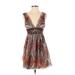 BCBGMAXAZRIA Casual Dress - Mini Plunge Sleeveless: Brown Dresses - Women's Size 2
