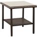 Ebern Designs Lavara Outdoor Wicker Side Table Patio Coffee Table Glass Top 2-layer End Square Table Glass/Wicker/Rattan in Brown | Wayfair