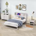 Orren Ellis Zunairah 3-Pieces Bedroom Sets Queen Platform Bed w/ Nightstand & Dresser Wood in White | 45 H x 63 W x 87 D in | Wayfair