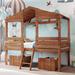 Twin Size Low Loft Bed Wood Creativity House Bed with Two Drawers