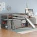 Twin Size Low Loft Bed with Attached Bookcases and Separate 3-Tier Storage Drawers, Convertible Ladder & Slide for Kids Teens