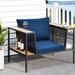 Patio Furniture Armchair Sectional Sofa Rattan Chair Navy - 26.8" x 40.7"