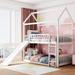 Twin Over Twin Wooden Bunk Bed Creativity House Bed with Slide and Ladders, Full-Length Guardrail Top Bunk for Kids Teens