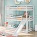 Twin over Twin over Twin Adjustable Wooden Triple Bunk Bed with Ladder and Slide, Full-Length Guardrail Top Bunk for Kids Teens