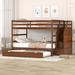 Full-over-Full Bunk Bed Wood Frame Bed with Twin Size Trundle Bed and 3 Storage Stairs, Full-Length Guardrail Top Bunk