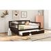 Full Size Daybed with Under Bed Twin Size Trundle Bed, Modern Three Sides Guardrail Kids Wood Bed, No Box Spring Needed