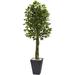 HTYSUPPLY 6.5ft. Ficus Artificial Slate Planter UV Resistant (Indoor/Outdoor) Silk Trees Green
