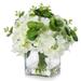ENOVA FLORAL Silk Hydrangea Artificial Flowers with Vase Mixed Fake White Hydrangea Flowers and Gre