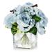 ENOVA FLORAL Rose Small Artificial Flowers in Vase Blue Silk Floral Arrangement in Vase with Faux W