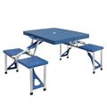 Gzxs Portable Foldable Camping Picnic Table Set with Four Chairs and Umbrella Hole 4-Seats Aluminum Fold Up Travel Picnic Table Blue