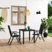 moobody Set of 3 Patio Dining Set Glass Tabletop Garden Table and 2 Folding Chairs Black Poly Rattan Aluminum Frame Outdoor Dining Set for Garden Backyard Balcony Lawn