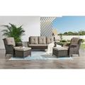 Pocassy 5-Piece Patio Furniture Set with Ottomans Brown/Grey