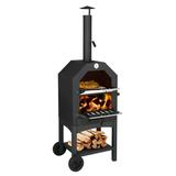 GoDecor 14 Outdoor Pizza Oven Wood Burning Pizza Maker Ovens w/ 2 Removable Wheels Pizza Stone Pizza Peel Grill Rack