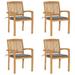 ikayaa Stacking Patio Chairs with Cushions 4 pcs Solid Teak Wood