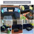 9-Pieces Rattan Sectional Sofa Set with Coffee Table and Gas Fire Pit Table Blue