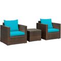 3 Piece Patio Wicker Set Outdoor Rattan Sofa Set with Cushions Turquoise