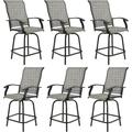 UDPATIO Patio Swivel Bar Stools Chair of 6 Outdoor Bar Heigt Set All Weather High Back and Armrest Rocking Stools & Bar Chairs for Backyard Lawn Garden Balcony and Pool Grey White