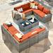 OVIOS Patio Wicker Furniture Wide Arm 12-piece Set with Table Red/Orange