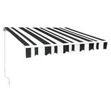 MCombo 13x8 FT Manual Retractable Patio Awning with Polyester Canopy 1308 White with Black Stripes