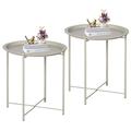 Set of 2 Folding TV Tray End Tables Round Side Sofa Table Anti-Rust and Waterproof Outdoor or Indoor Beige