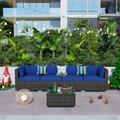 OVIOS Deep Seat Wicker 5-piece Sectional Set Navy Blue